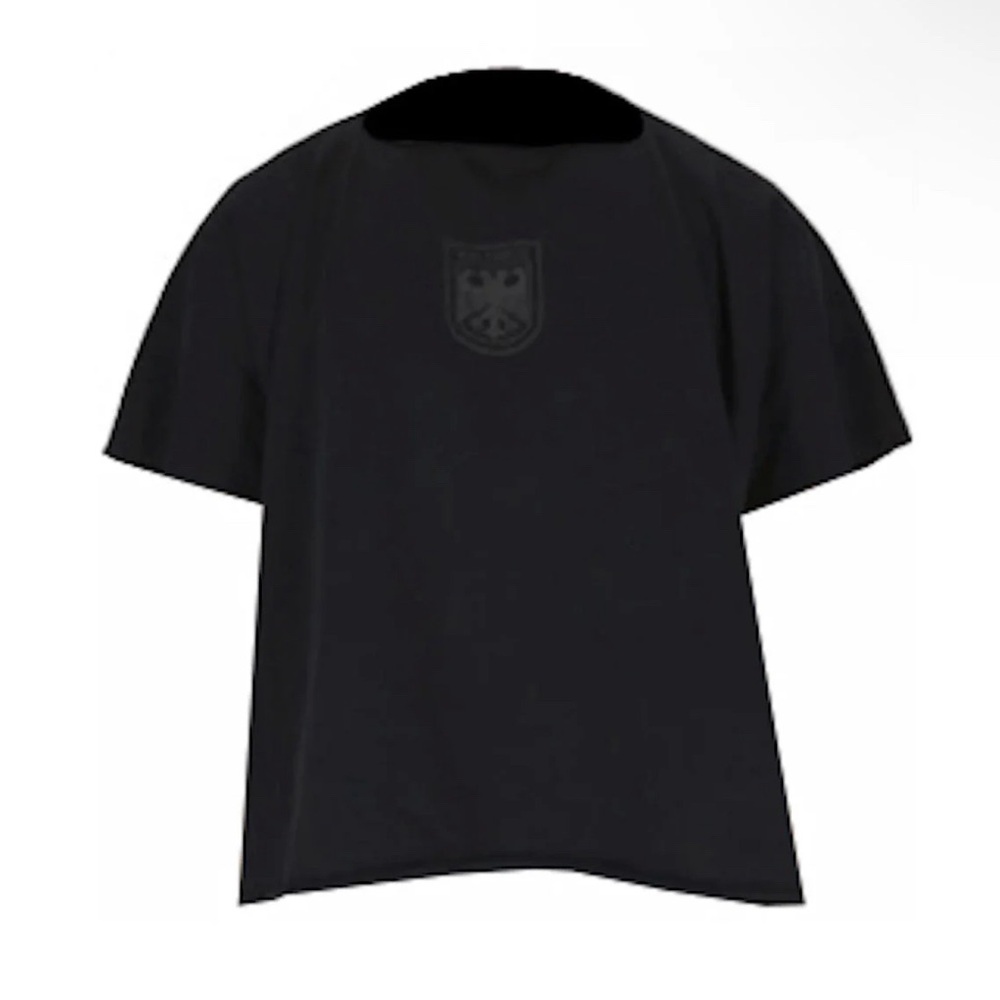 YEEZY X GOSHA Vultures shroud black boxed graphic tee.